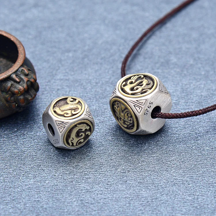 Handcrafted 925 Silver The Chinese Four Mythic Beasts Bead Lucky Amnial Beads Good Luck Loose Beads DIY Jewelry Accessories