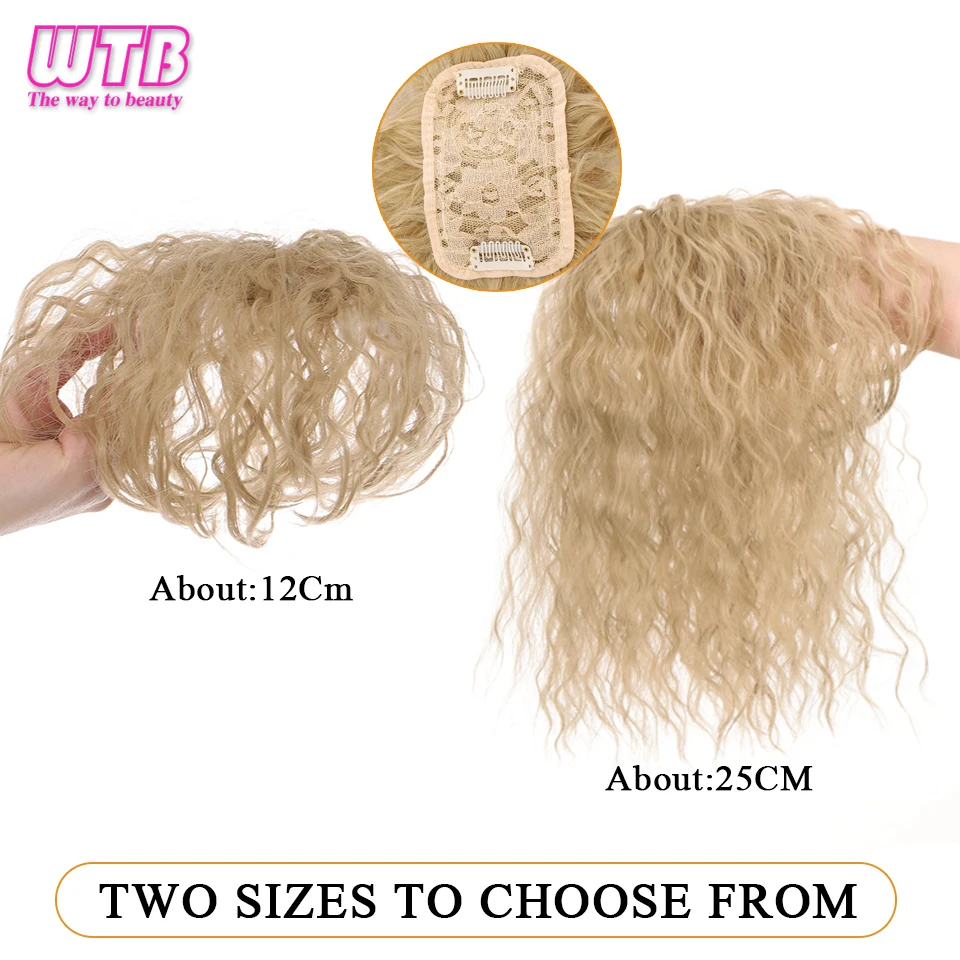 WTB Synthetic Curly Hair Bangs Top Of Head Replacement Invisible Hair Extension with Bangs Cover the White Hair Hairpiece