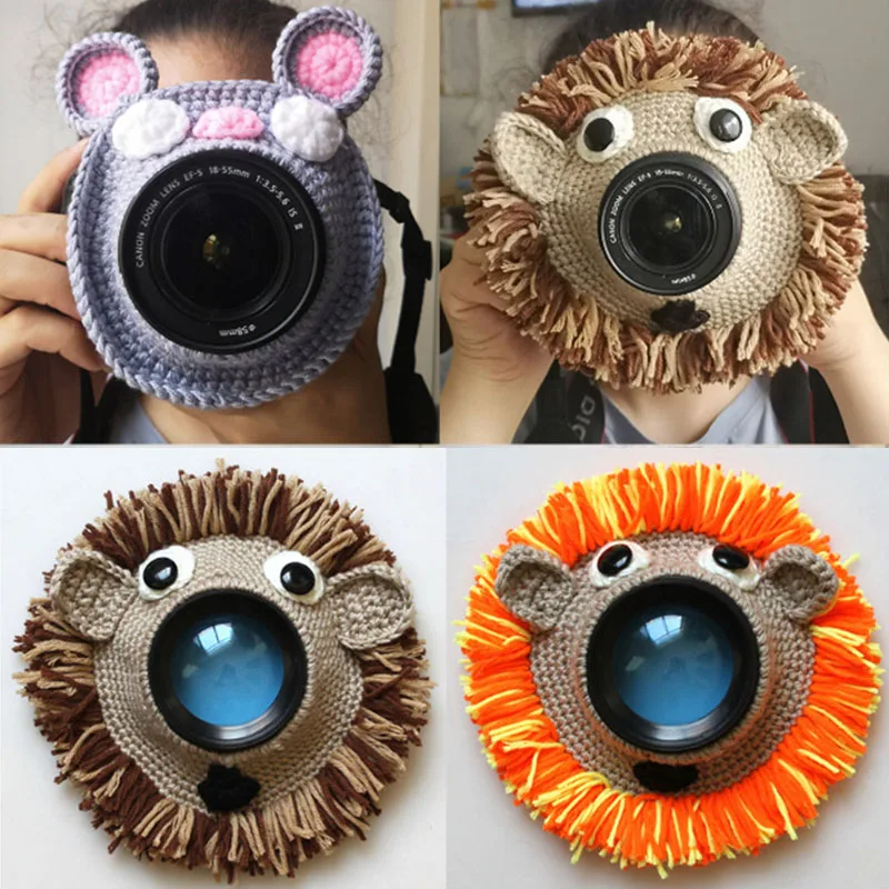 Handmade Knitted Camera Lens Decorative Ring Carton Design Baby Photo Prop Adorable Guide Toy Doll