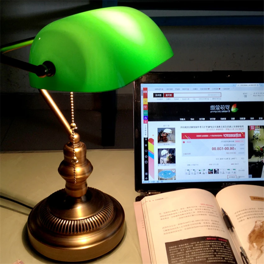 

Loft Green Bank Table Lamps Old American Study Room Learning Bedroom Bedside Living Room Country Retro Table Lights Lighting