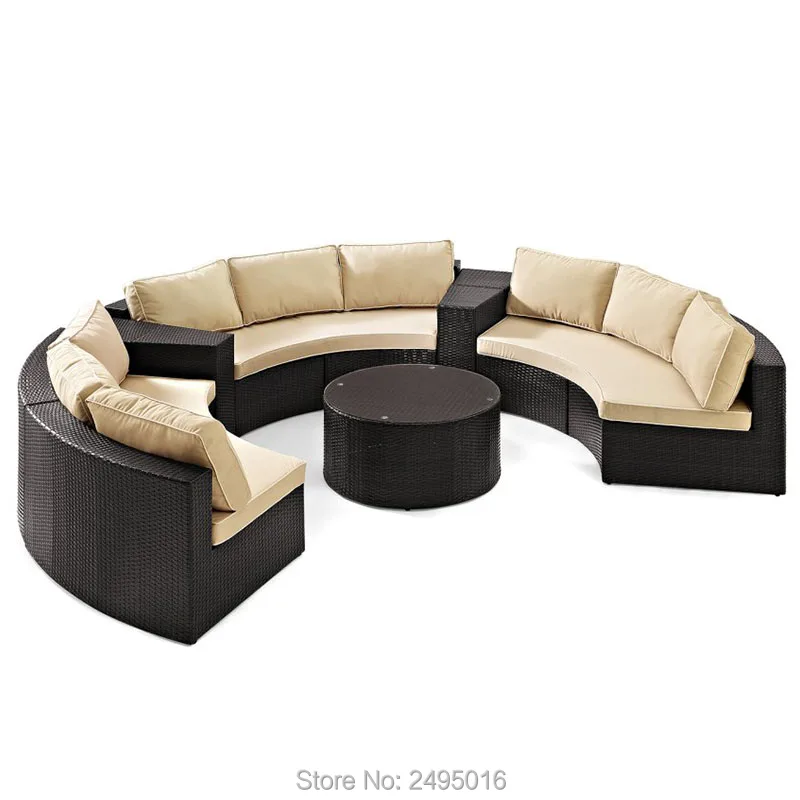 6pcs Rattan furniture Outdoor Garden couch Semi Circle Sofa Wicker woven sectional couch sofa set swiming pool terrace Patio