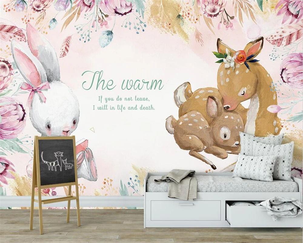 beibehang papel de parede Custom modern nordic papier peint hand-painted woods children's room animal background wallpaper