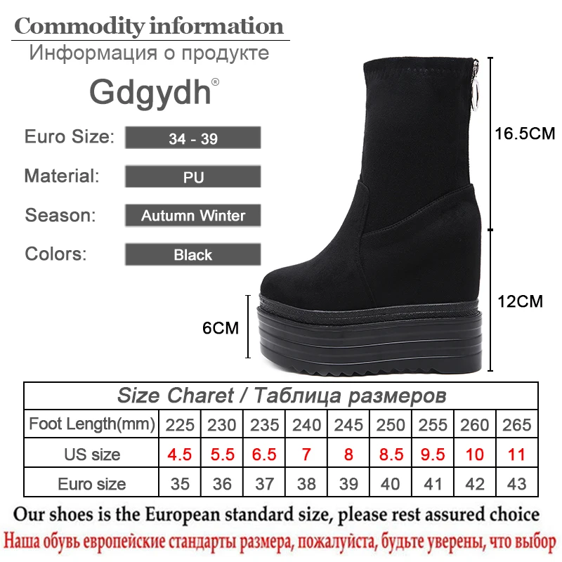 Gdgydh Womens Shoes Heels Wedge Suede Elasticated Platform Ankle Boots Casual Shoes Women\'s Black Back Zipper Boots Closed Toe