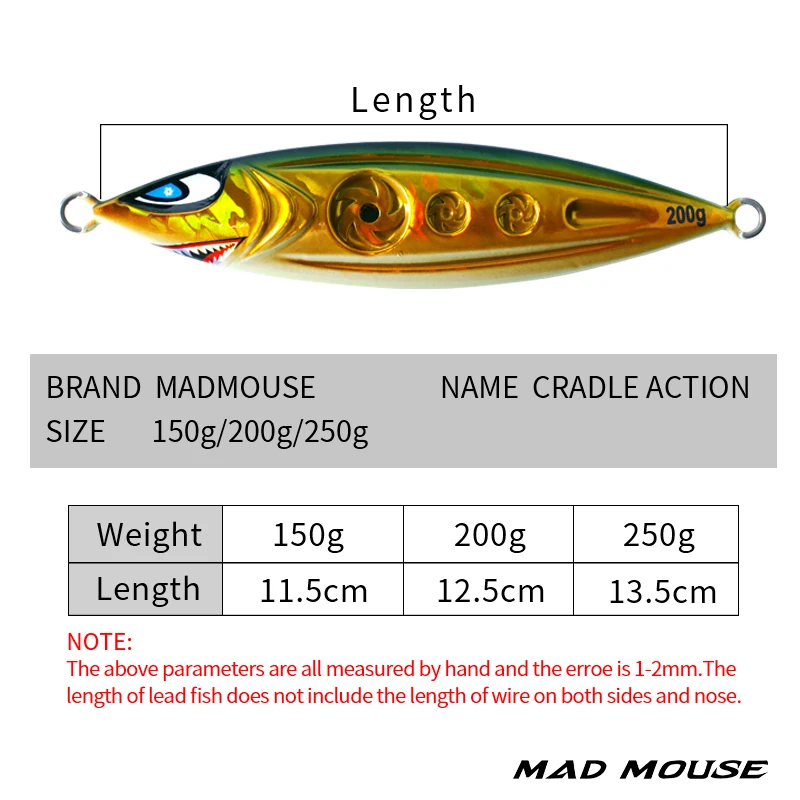 MADMOUSE Deep sea fishing jig lure Hollow Lure shape fast jig 150g 200g 250g Luminous slow jigging artificial matel jig