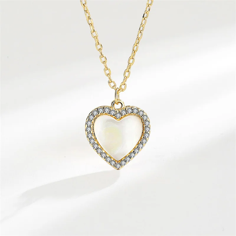 QMCOCO Silver Color  Trendy Fine Heart Shape Cat Eye Stone Pendant Shiny Zircon Necklace Women Temperament Jewelry Wedding Gifts