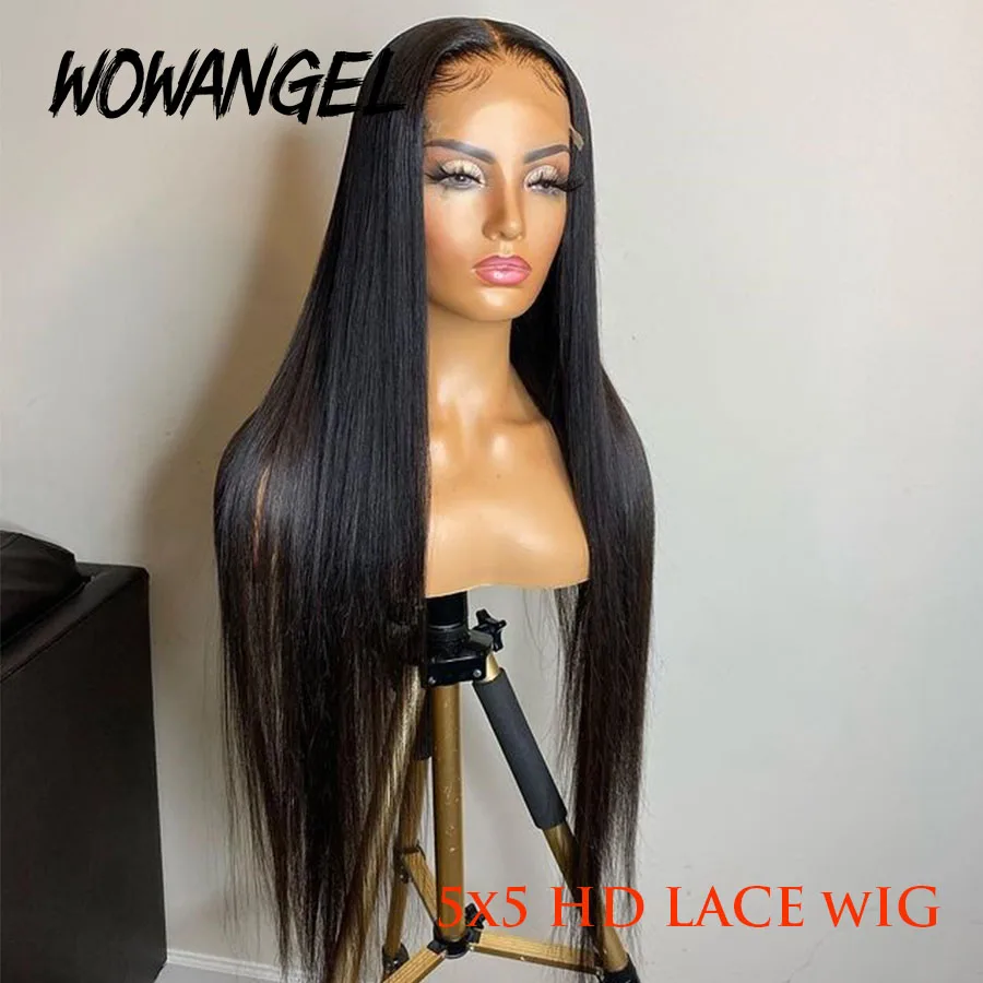 

26 28 30 32 Inch Straight Invisible HD Transparent Lace Closure Wigs Remy 5X5 Lace Frontal Closure Wigs Melt Skin Peruvian Remy