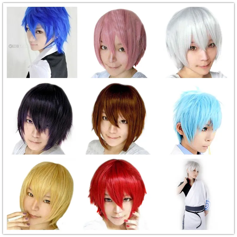 Anime 30cm Kurze Perücke Schwarz weiß lila blau rot gelb hohe temperatur faser Synthetische Perücken Kostüm Party Cosplay Perücke