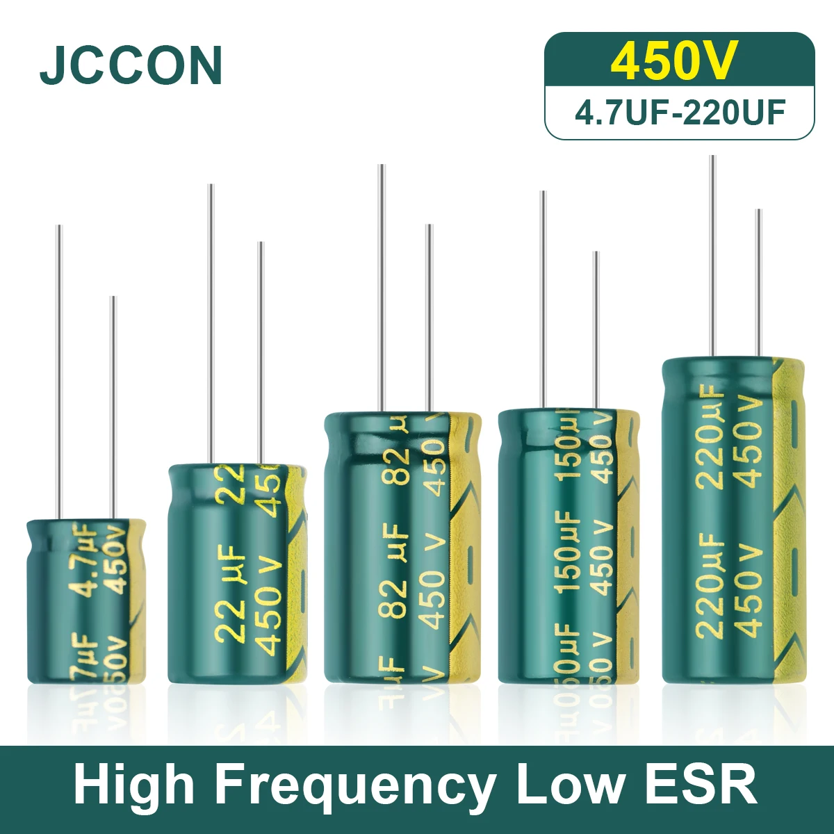 

JCCON Aluminum Electrolytic Capacitor High Frequency Low ESR 450V 4.7UF 6.8UF 22UF 33UF 47UF 68UF 100UF 120UF 150UF