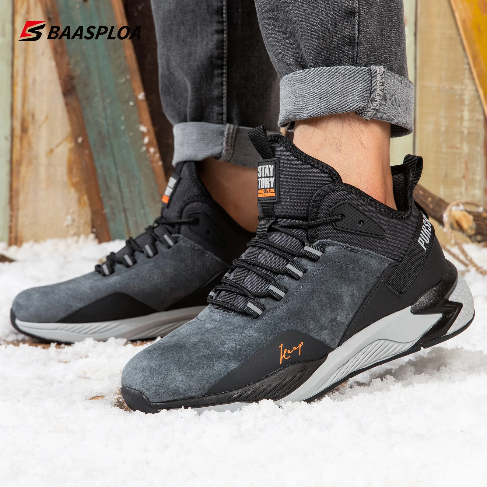 Baasploa New Winter Sneakers for Men Cotton Shoes Waterproof Non-slip Casual Running Shoes Fashion Man Winter Shoe Walking Shoes