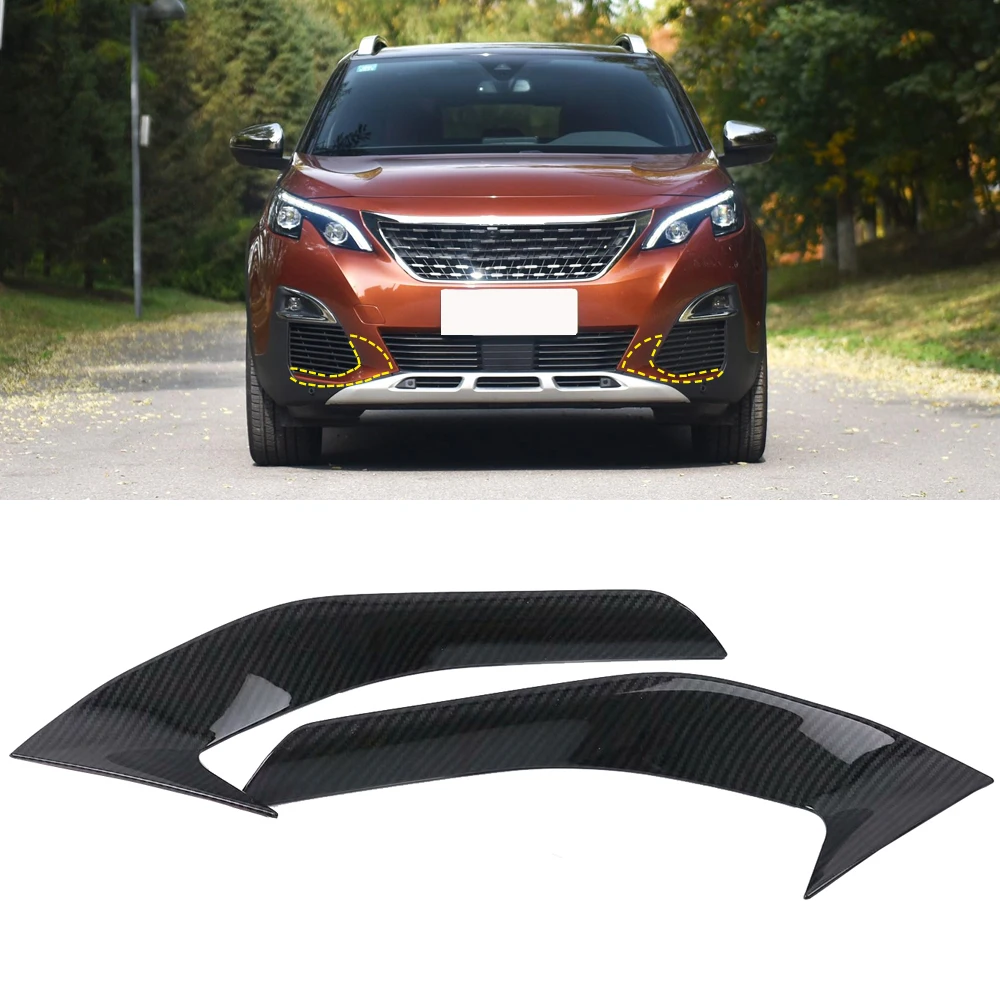 Car Accessories for Peugeot 3008 5008 GT 2017 2018 ABS Carbon Fiber Front Fog Light Grille Outer Cover Trim 2pcs