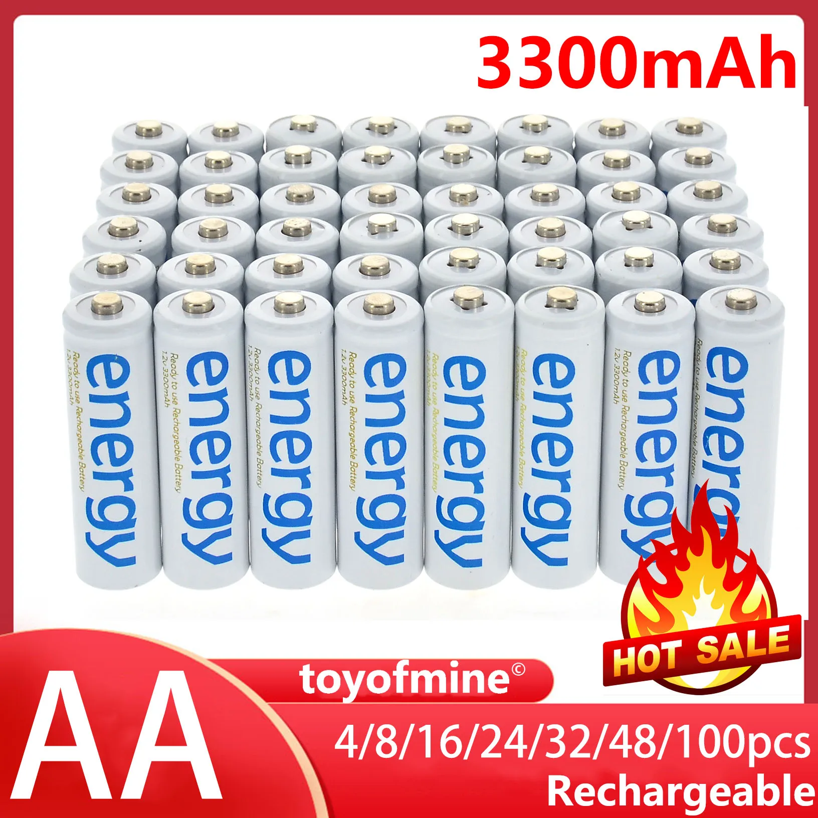 4/8/16/24/32/48/100 Viên 3300MAh 1.2V Ni-Mh AA pin Sạc Trắng 2A Năng Lượng Cho MP3 Tế Bào RC Cho Đèn Led Đèn Pin Đèn Pin Đồ Chơi