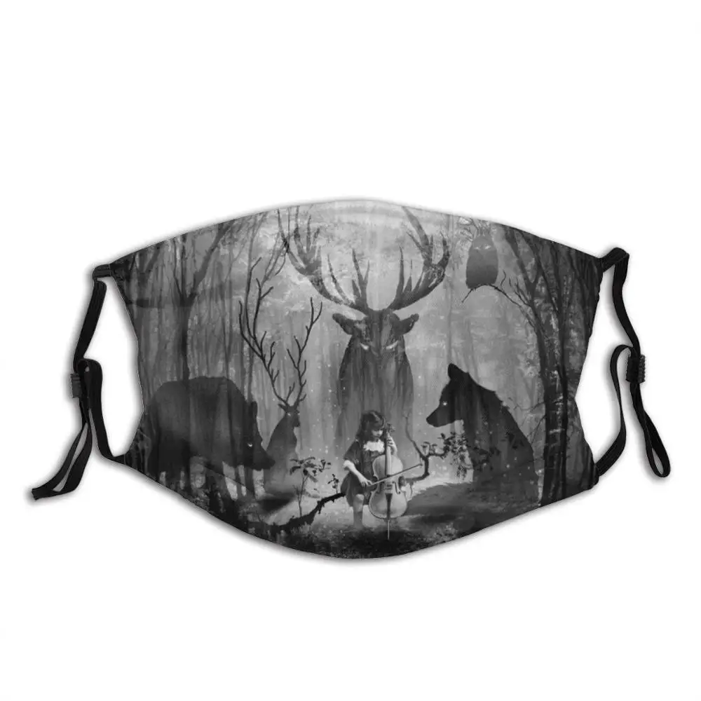 Classical Concerto In The Woods Print Washable Filter Anti Dust Mouth Mask Magic Music Concert Woods Trees Animals Wild Animals