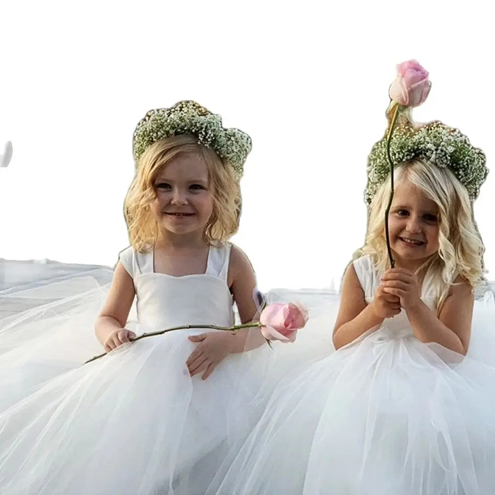 Robes bouffantes à fleurs pour filles, en Tulle, robe de princesse à bretelles Spaghetti, robe de première Communion pour enfants, filet à nœud, robe de fête d'anniversaire