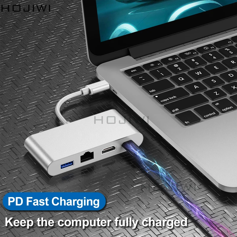 HOJIWI-محول HDMI 4 في 1 ، محور USB من النوع C إلى متعدد USB 3.0 ، محول Thunderbolt 3TF SD ، لجهاز MacBook Pro ، Huawei Mate