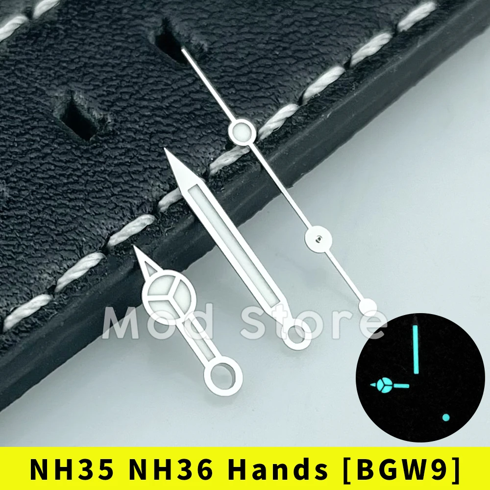 C3 Lume Silver Watch Hands Set Mod For NH35 NH36 4r35 4r36 Mov\'t SUB Style Polished Finish