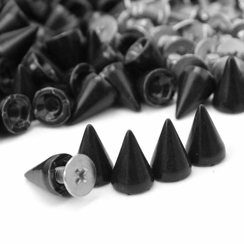 100 pz punte in lega nera cono borchie rivetto proiettili punte cono viti prigioniere per vestiti artigianato in pelle Punk Rock 7x10mm