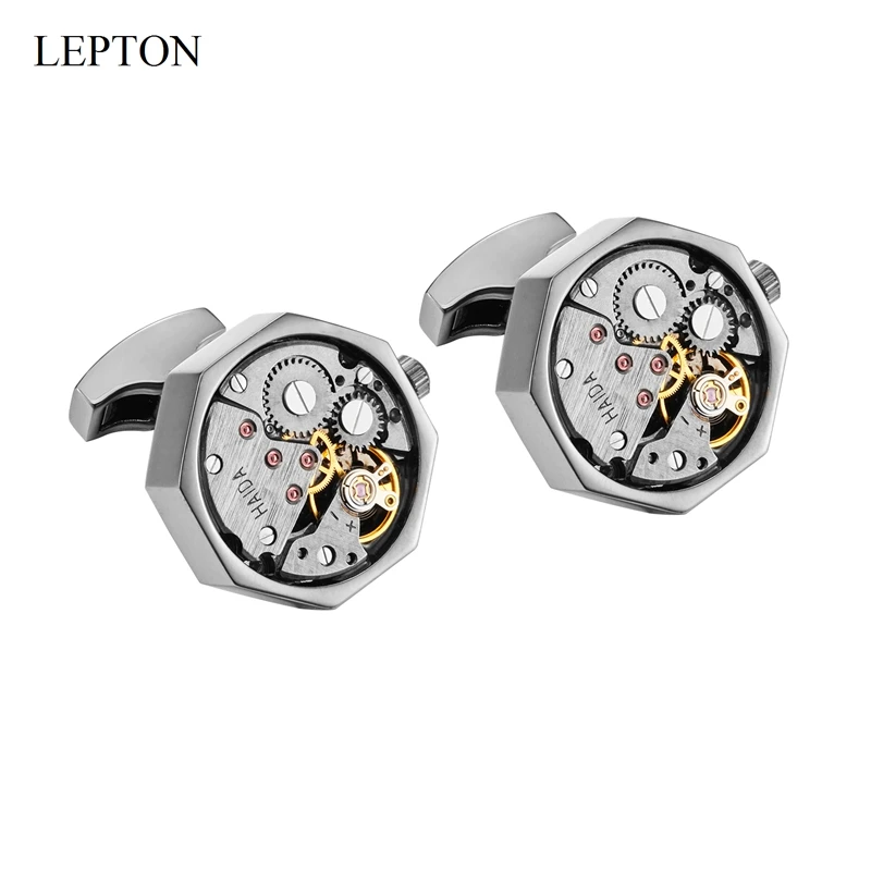 Hot Sale Watch Movement Cufflinks Of Immovable Lepton Black Color Steampunk Gear Watch Cufflink for Mens Groom Relojes Gemelos