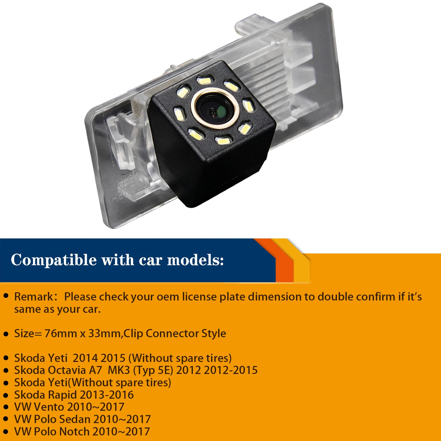 HD Rear view camera for Skoda Octavia 3 III A7 (Typ 5E) MK3 POLO JETT A 2013-2018, Reversing backup Waterproof Parking camera