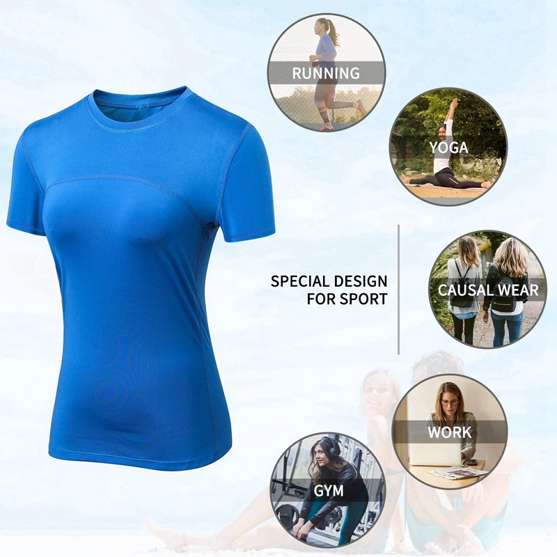 New Sport Running T Shirt for Women Dry Quick Gym Yoga Shirt Ladies Fitness Short Sleeve T-shirt Jogging Running Tops