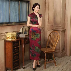 New Style Cheongsam Authentic Silk Cheongsam Chinese Fresh Elegant Temperament Long Fashion Party Gown Qipao Flowers Dresses