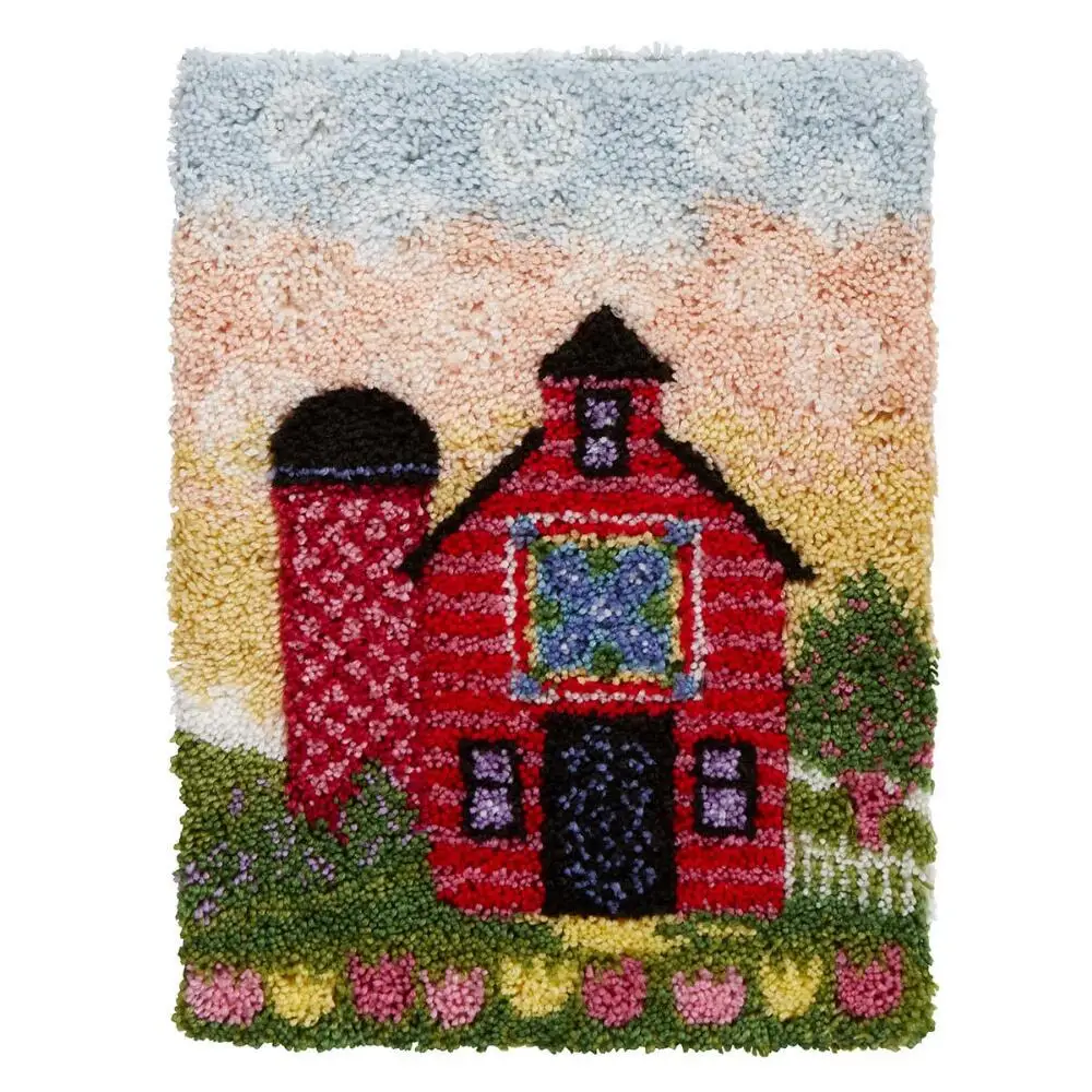 DIY Latch Hook Kit with Printed Red House Pattern Crochet Needlework Crafts for Kids and Adults Includes Hook