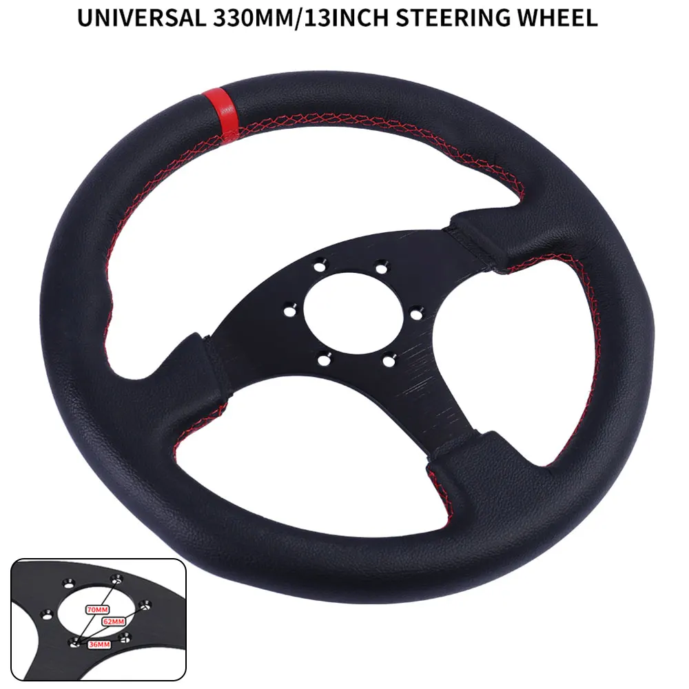 330mm/13Inch Flat Steering Wheel Leather Aluminum Frame Racing Drift Pc Game Steering Wheel Universal