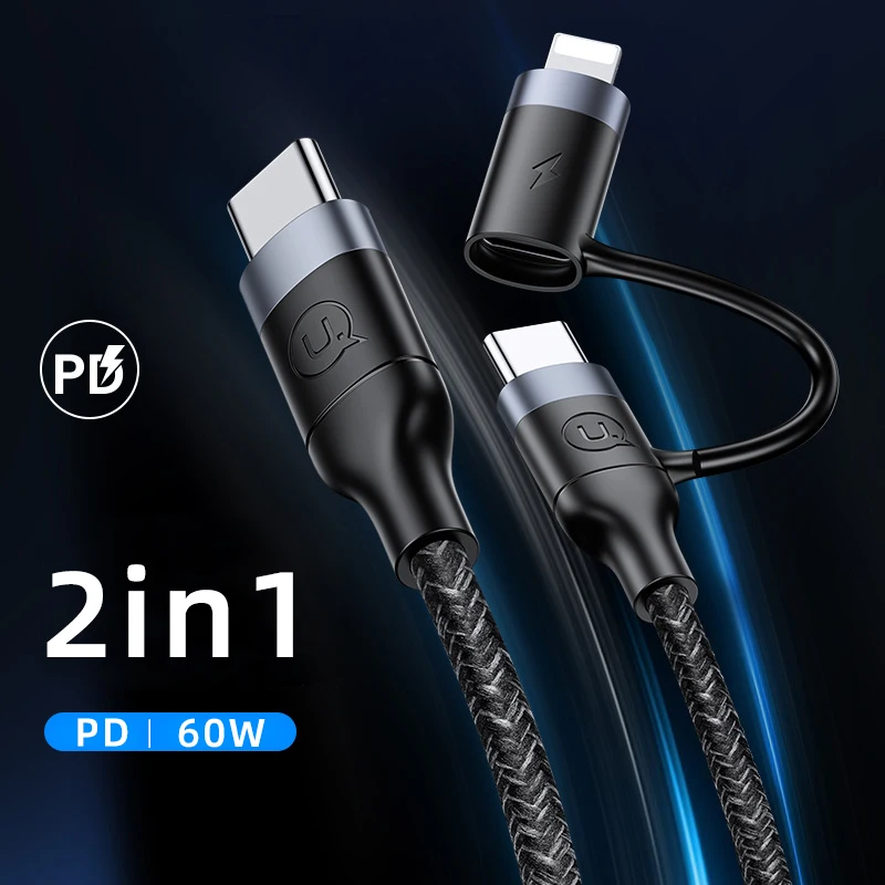 

2 в 1 60 Вт PD кабель для быстрой смены USB C Type C к Type C кабель Lightning для iPhone iPad Ноутбук Samsung Huawei Xiaomi кабель для передачи данных