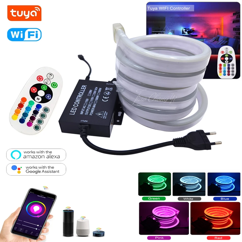 

Smart Tuya WiFi neon light AC110V 220V 5050 80LED/M RGB Tape Voice Control RGB LED Strip IP67 Waterproof Outdoor Garden