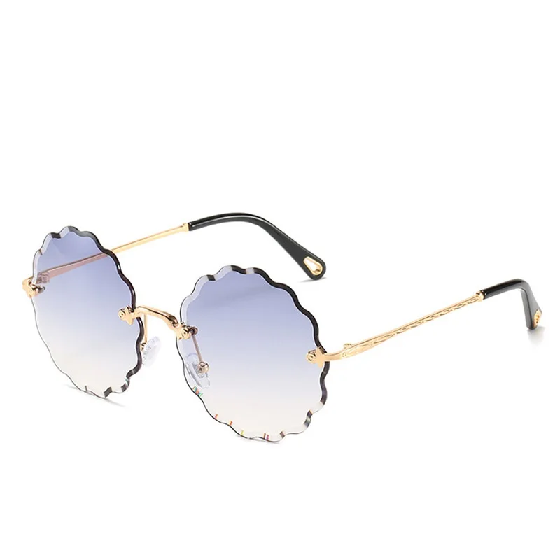 Oversized Round Sunglasses Women Flower Design Trendy Rimless Sun Glasses Shades for Women Driving Eyewear UV400