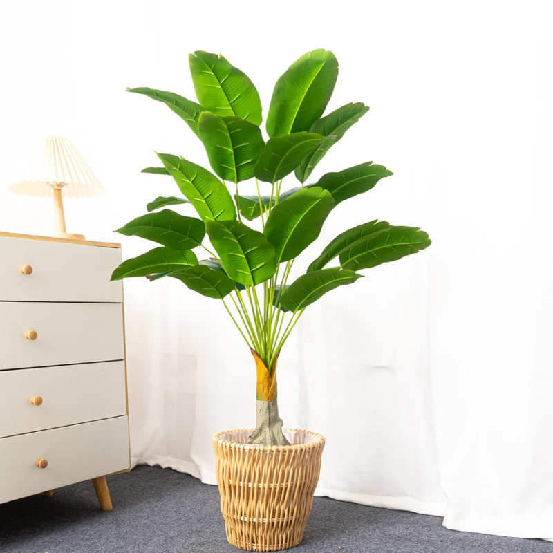 80-100cm Large Artificial Plants Fake Palm Tree Branch Plastic Banana Leafs Tall Tropical Monstera For Home Garden Wedding Decor