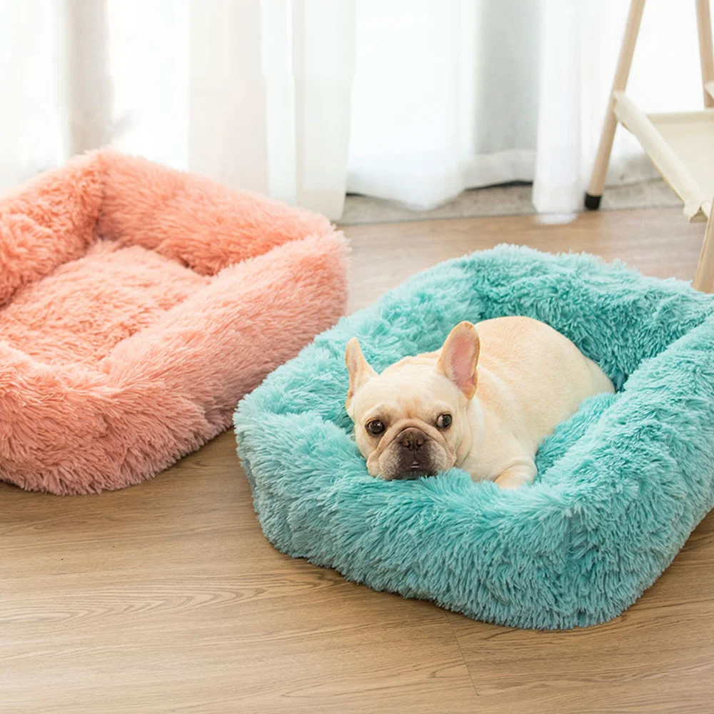 Square Plush Big Dog Bed Soft and Warm Dog Sofa Winter Thick Pet Litter Solid Color Cat Bed Cat Basket Kennel Pet Supplies