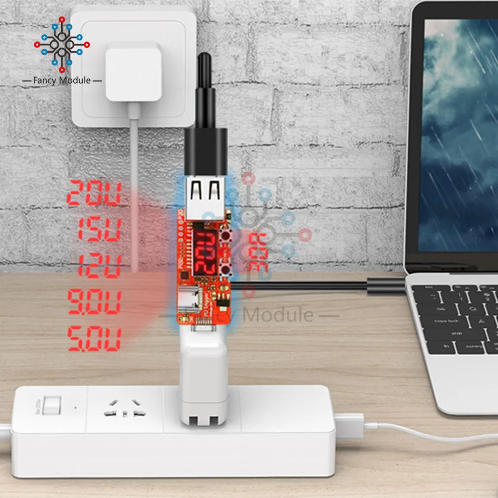 Type-C PD2.0 PD3.0 Electrical Scam Power Trigger LED Digital USB Detector Tester 5V-20V Voltmeter Ammeter