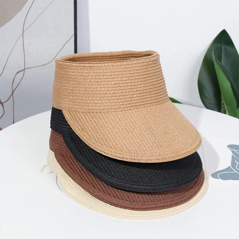 2023 Women\'s Summer Hat Foldable Portable Beach Straw Cap Sun Visors Protection Outdoor Sport Fishing Beach Wide Brim Female Cap