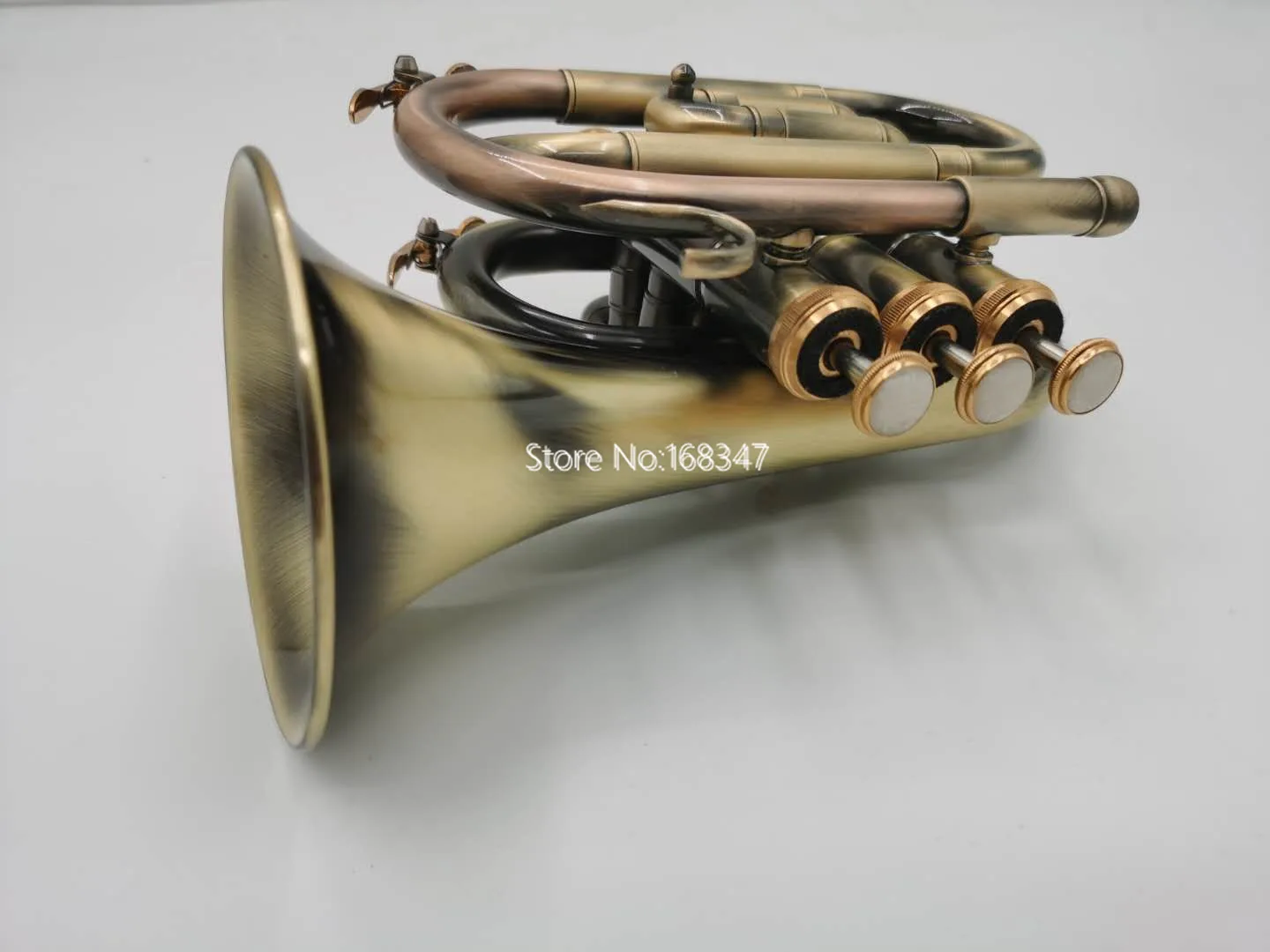 Popular Mini Pocket Trumpet Bb Flat Brass Material Antique copper Wind Instrument With Mouthpiece Gloves Carrying Case