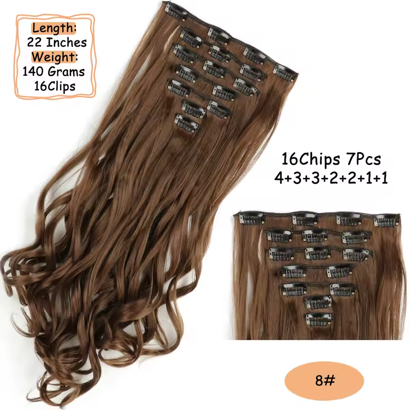 NICESY 16Clips Synthetic 24Inch Long Curly Hair Hairpiece Heat Resistant Hair Extension Clips In Ombre Black Brown Blond Women - Image 30