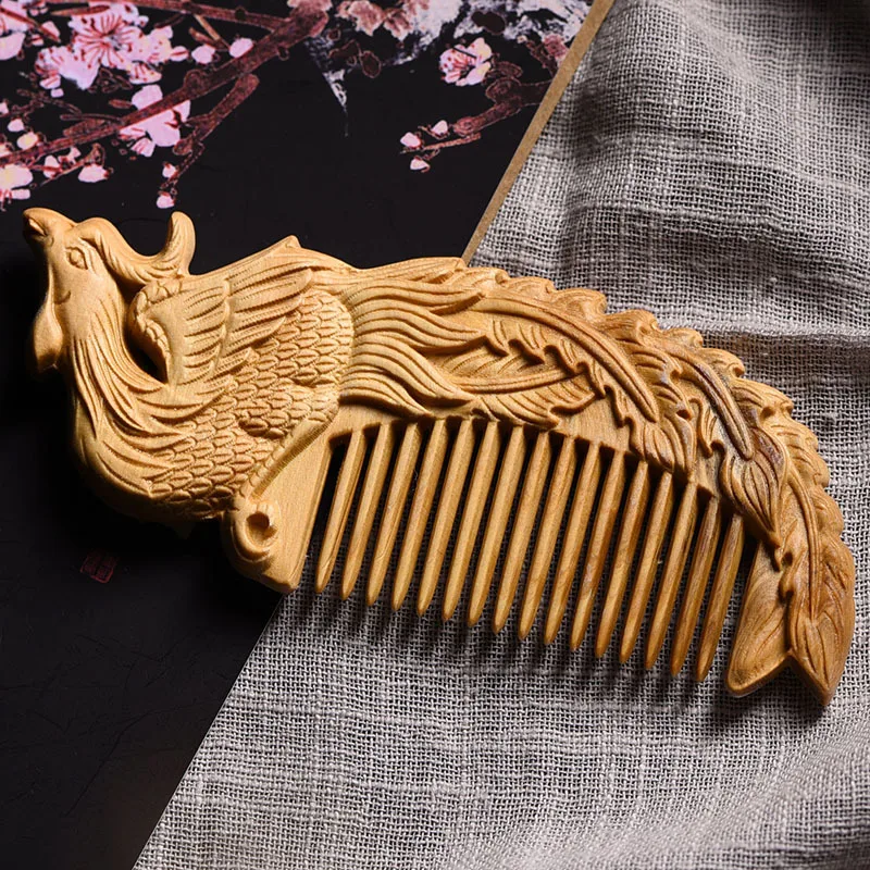 Wooden Comb Engrave Phoenix Handmade Size Hair Brush Massage Hair Combs Women Gifts Travel Natural Wood Comb Thuja Portable