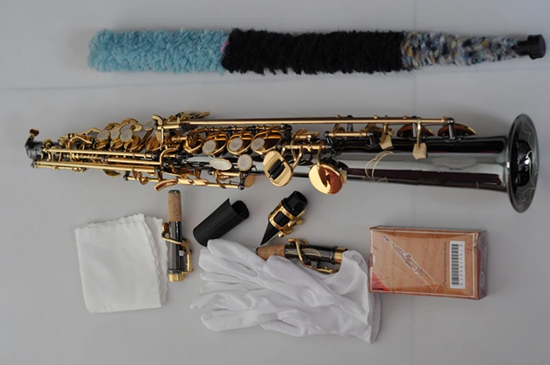 France Soprano Saxophone R54 Straight Sax B Flat Saxofone Professional Musical Brass Instruments Black Nickel Gold Accessories