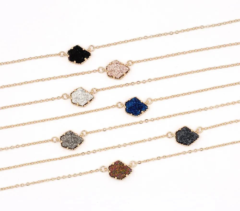 2019 New Fashion Pentagon Geometric Resin Druzy Pendant Necklace for Women