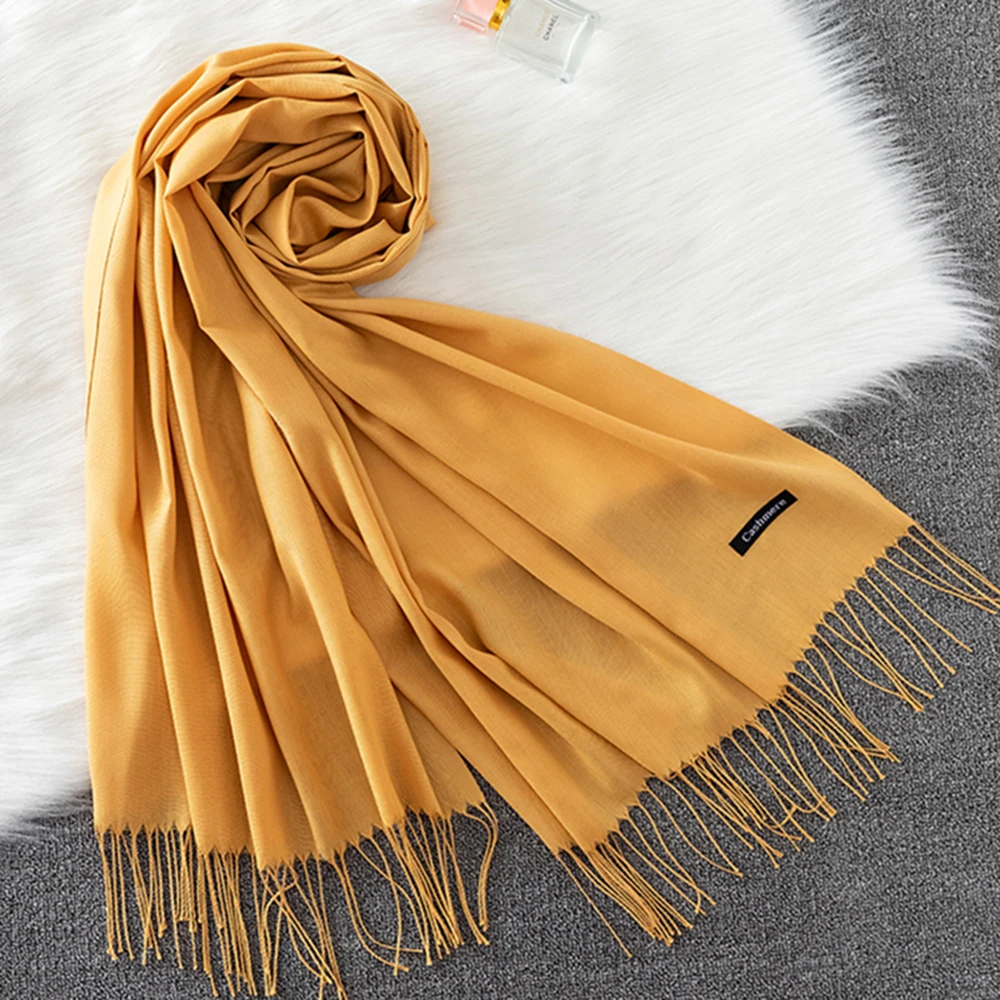 Luxury Brand Solid Women Cashmere Scarf Autumn Winter Warm Shawls Wraps 2021Men\'s Pashmina Tassels Scarves Female Foulard Mujer