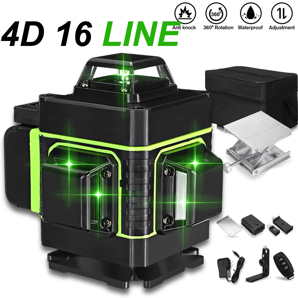 

4D 16 Lines Green Laser Levels 360 Horizontal &Vertical Cross Lines With Auto Self-Leveling super powerful Indoors and Outdoors