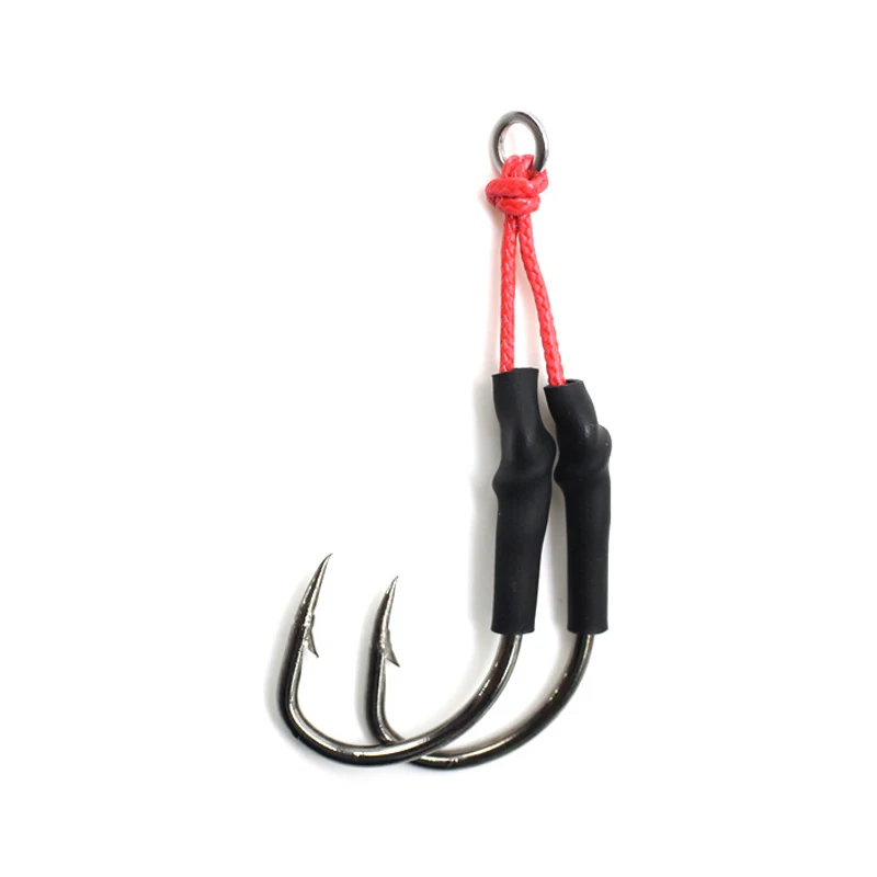 100 Pairs Double Hook Red Rope Villain Iron Plate Fishhook High Carbon Steel Lure Bait Sea Boat Fishing Accessories Tackle Pesca