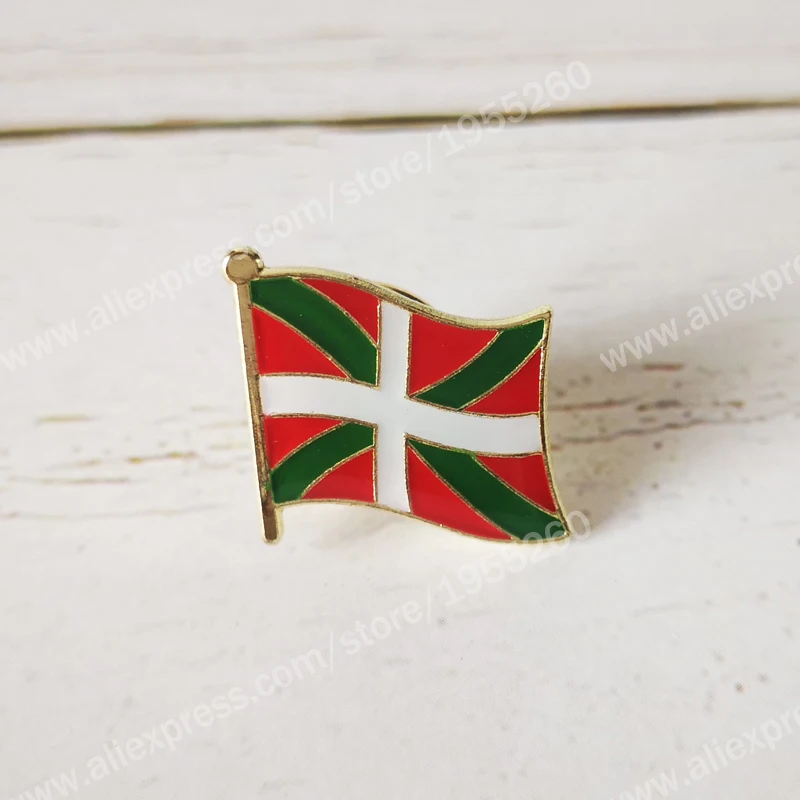 Basque Flag Lapel Pins Spain Provincial Nationalities Region Brooch Crystal Epoxy Metal Enamel Badge