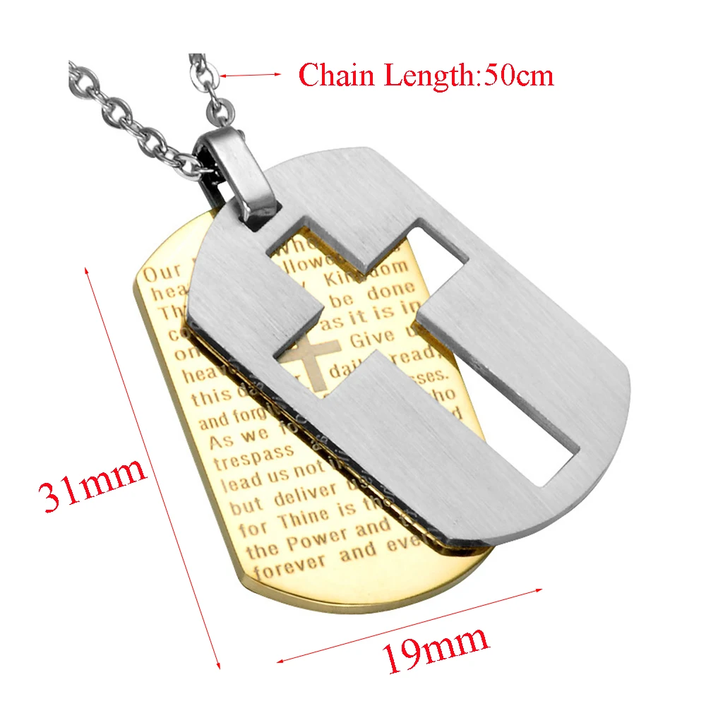 Stainless Steel Cross Necklaces Pendants Christian Jewelry Bible Lords Prayer Dog Tags Gold Color Christmas Gift For Men