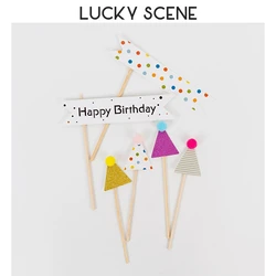 Cartoon Birthday Cake Decorations Small Hat Smiling Face Pattern Birthday Cake Plug-In Creative Cute Decoration S01240