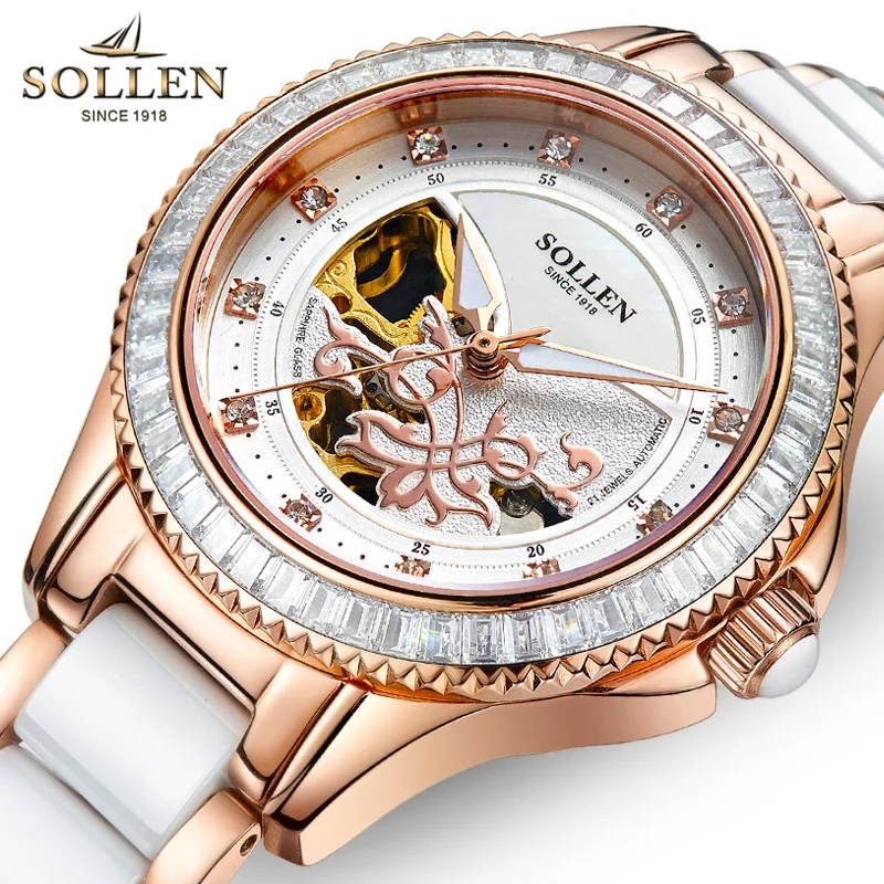 

Switzerland SOLLEN Women's Watch Luxury Brand Automatic Mechanical Sapphire Luminous Waterproof Diamond & Crystal Clocks SL402