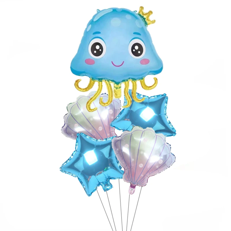 New seahorse octopus gradient color pearl shell aluminum film balloon ocean birthday party decoration cartoon animal balloon toy