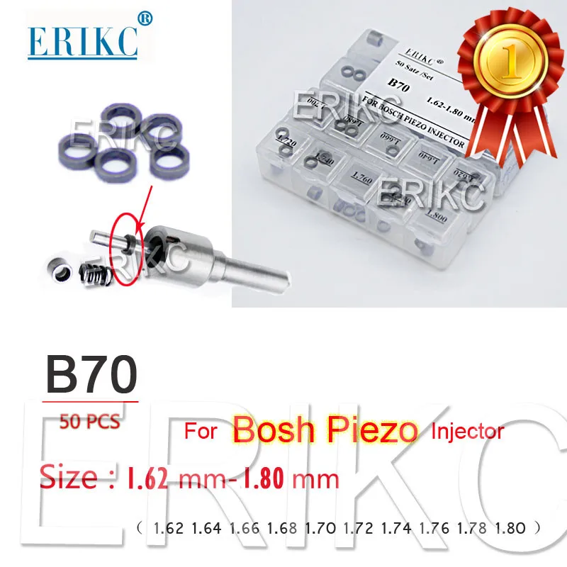 50PCS ERIKC B70 Diesel Fuel Injector Adjusting Shims Size 1.62-1.80mm for Bosch Piezo Injector Nozzle Adjust Washer