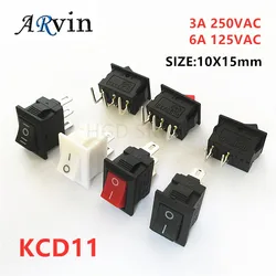 5/10Pcs Boat Car Dashboard Rocker Push Button Switch 10x15mm SPST 2Pin 3A 250V KCD11 Snap-in On/OFF Switch Black Red and White