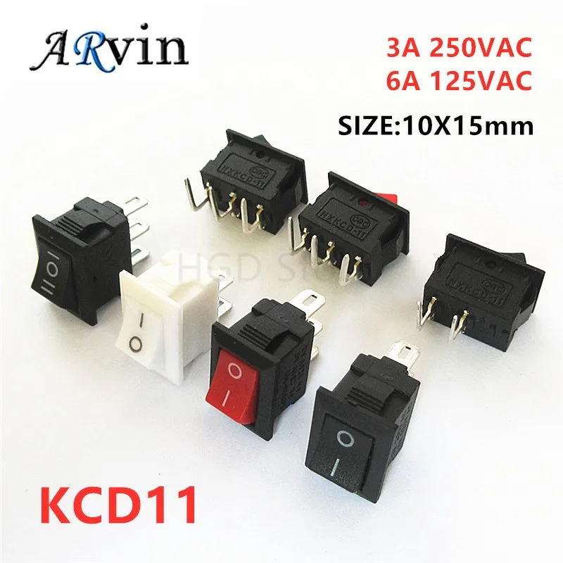 5/10 szt łodzi deska rozdzielcza samochodu Rocker przełącznik wciskany 10x15mm SPST 2Pin 3A 250V KCD11 Snap-in na On/OFF przełącznik czarny czerwony i biały