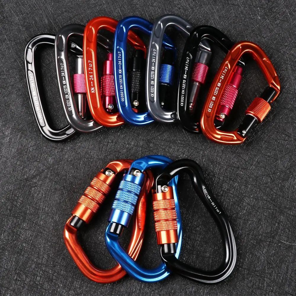 12/23/24/25KN Professional D Shape Safety Carabiner Aluminum Key Hooks Climbing Security Master Lock Outdoor Hiking Tool